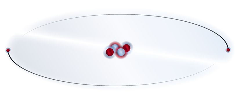 The pathway of an helium atom over a white background