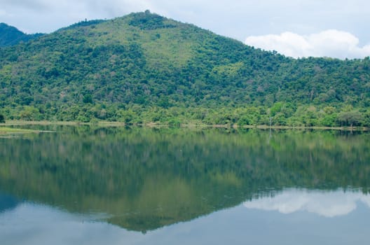 moutain view of national park in thailand and have shadow in the lake.