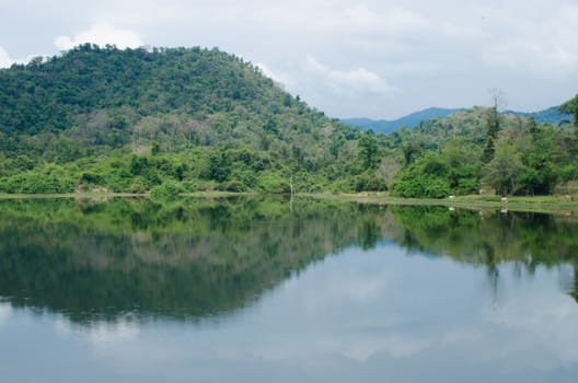 moutain view of national park in thailand and have shadow in the lake.