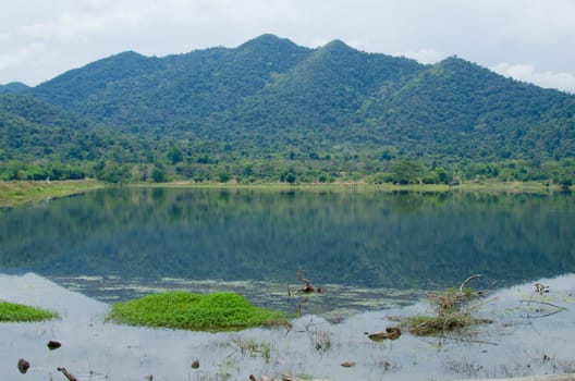 moutain view of national park in thailand and have shadow in the lake.