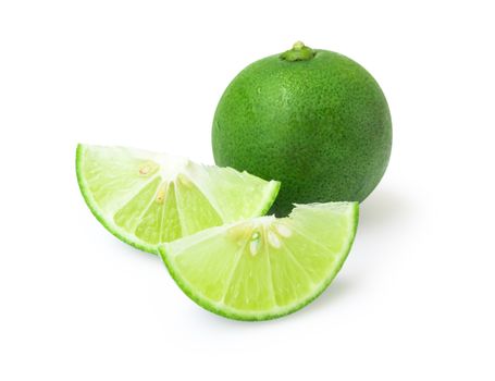Fresh lime slice isolated on white background with clipping path