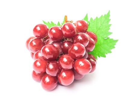 Ripe red grape with leaf on white background, fruit healthy concept