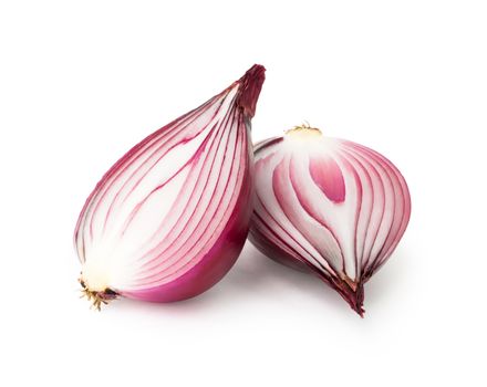Red onion and slice isolated on white background with clipping path