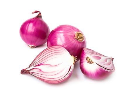 Red onion and slice on white background, raw material for make cooking