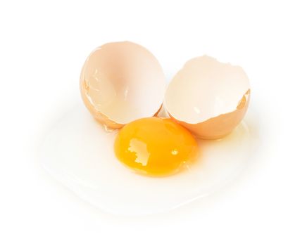 Broken eggs isolated on white background with clipping path