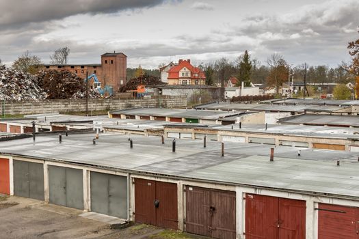 Old garages in line - Poland, Europe.