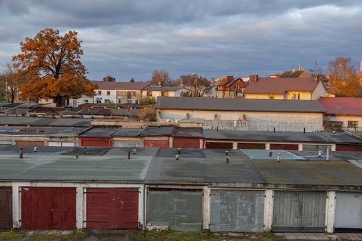 Old garages in line - Poland, Europe.