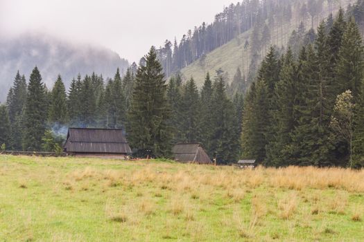 Traditional wooden cottages in Koscielisko valley - Tatras Mountains, Poland.
