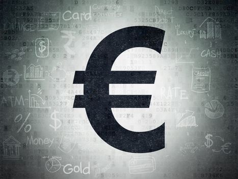 Money concept: Painted black Euro icon on Digital Data Paper background with Scheme Of Hand Drawn Finance Icons