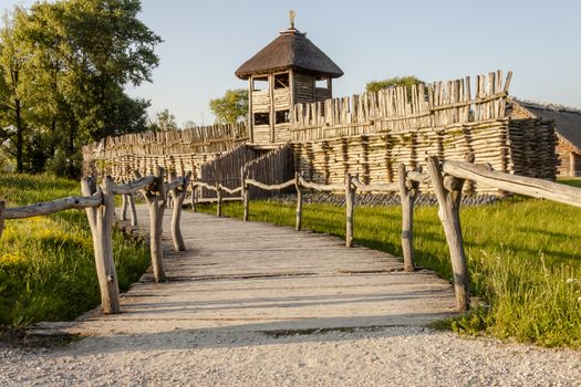 Battlements in Biskupin archaeological museum - Poland.