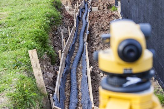 Surveyor equipment optical level at construction site