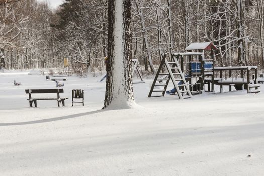 Park in Swierklaniec (Poland) - winter landscape.