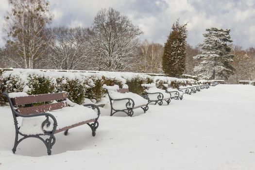 Park in Swierklaniec (Poland) - winter landscape.