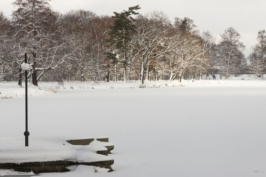 Park in Swierklaniec (Poland) - winter landscape.