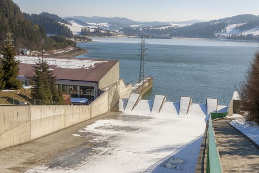 Hydropower station on Czorsztynski lake. Czorsztyn, Poland.