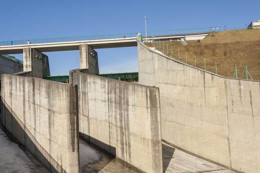 Dam on Czorsztynski lake. Czorsztyn, Poland, Europe.