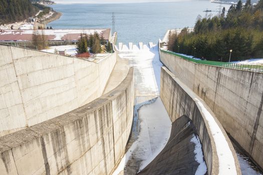 Dam on Czorsztynski lake. Czorsztyn, Poland, Europe.