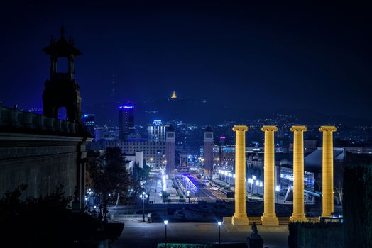 Panorama of Barcelona at night, Catalunya, Spain