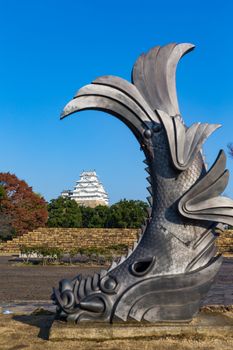 Himeji castle and shachihoko statue
