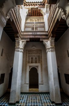 The Ali Ben Youssef Madrasa in Marrakesh, Morocco is former Islamic college and famous landmark.