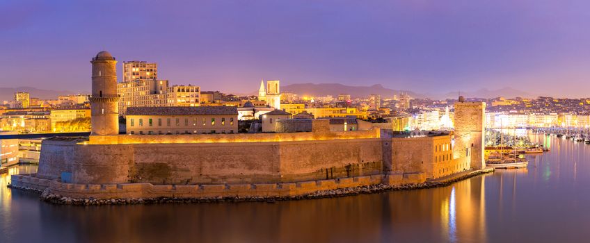 Marseille Saint Jean Castle and Cathedral de la Major and the Vieux port in France panorama