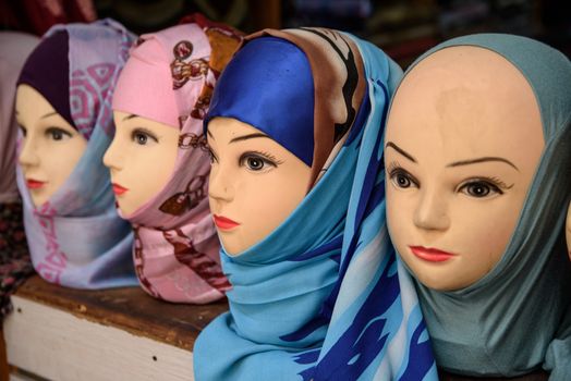 Hijab shoes on traditional Moroccan market (souk) in Fez, Morocco