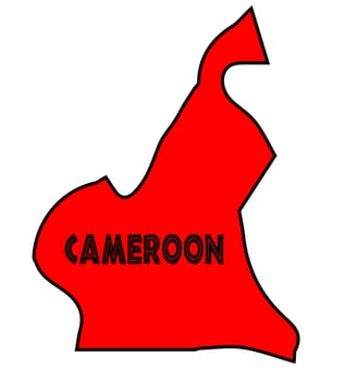 Cameroon outline silhouette map in red over a white background