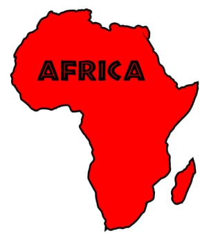 Red silhouette outline map of Africa over a white background
