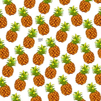 fabrics with color drawn pineapple with colored