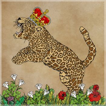 A tiger jumping with a crown