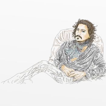 Boy on the couchsmoking - Artistic silk screen of Johnny Depp, actor, Director and musician,