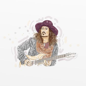 Musician with guitar - Artistic silk screen of Johnny Depp, actor, Director and musician,