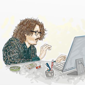 Boy at computer - Artistic silk screen of Johnny Depp,