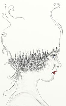 Woman profile with trees