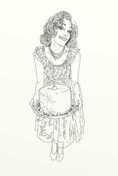 Woman with a big cake