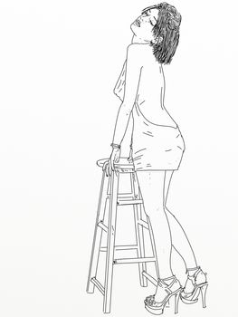 Elegant woman with stools