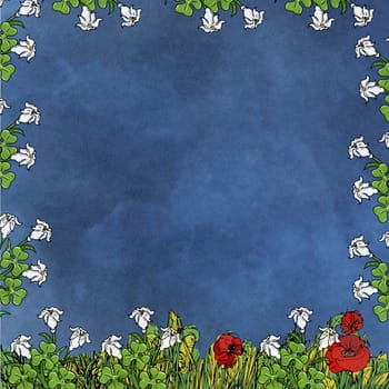 Frame of flowers with blue background