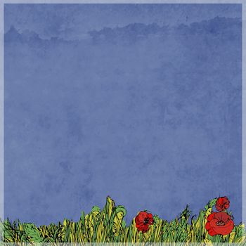 Blue background with flowers