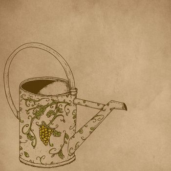 Realistic drawings of a watering can
Cream bottom and writing space