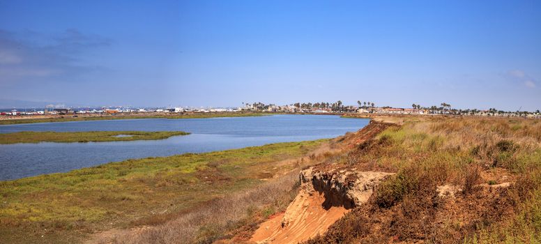 Peaceful and tranquil marsh of Bolsa Chica wetlands in Huntington Beach, California, USA