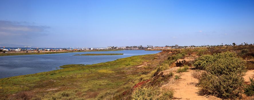 Peaceful and tranquil marsh of Bolsa Chica wetlands in Huntington Beach, California, USA