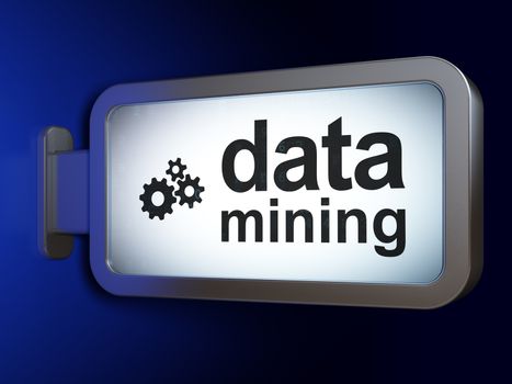 Data concept: Data Mining and Gears on advertising billboard background, 3D rendering