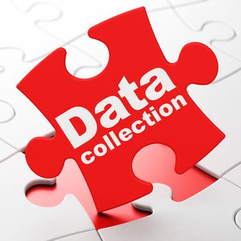 Information concept: Data Collection on Red puzzle pieces background, 3D rendering