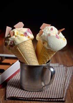 Two ice cream cones in mug