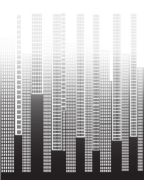 A city skyline fading as the buildings get taller