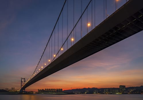 Sunset Under The Tsing Ma Bridge Of Hong Kong