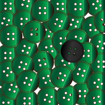 A collection of green buttons with the odd one out being black