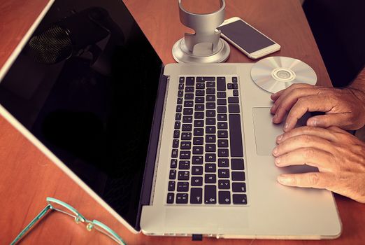 Lap top on a wooden table