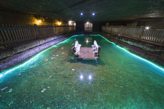 Underground Salty Lake is located at 35 meters depth in Cacica Salt Mine, Romania and was manually dug by miners.