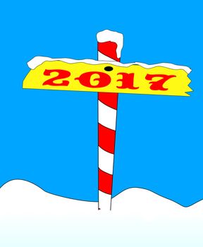 A sign at the north pole with the message '2017'.